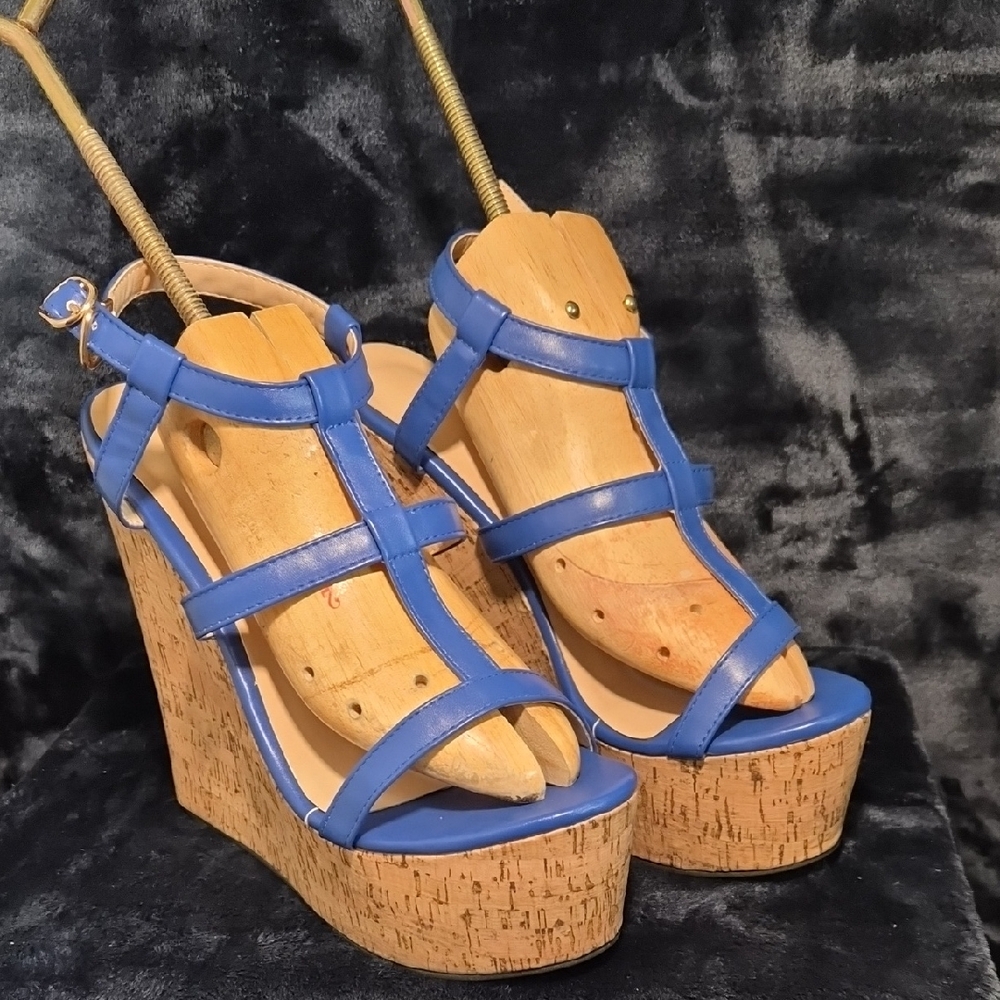Stylish Blue Wedge Sandals